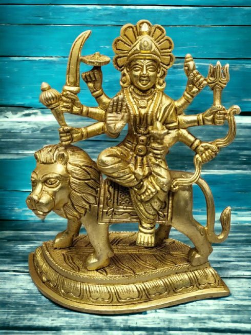 Tamas Brass Handcrafted  Ambe/Durga Maa Idol Murti for Mandir Statue / Idol with Antique Finish (Pack of 1)